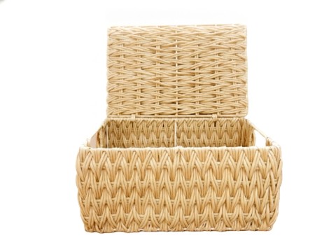 Premium Rectangular Beige Resin Box with Vertical Herringbone Weaving and Hinged Lid